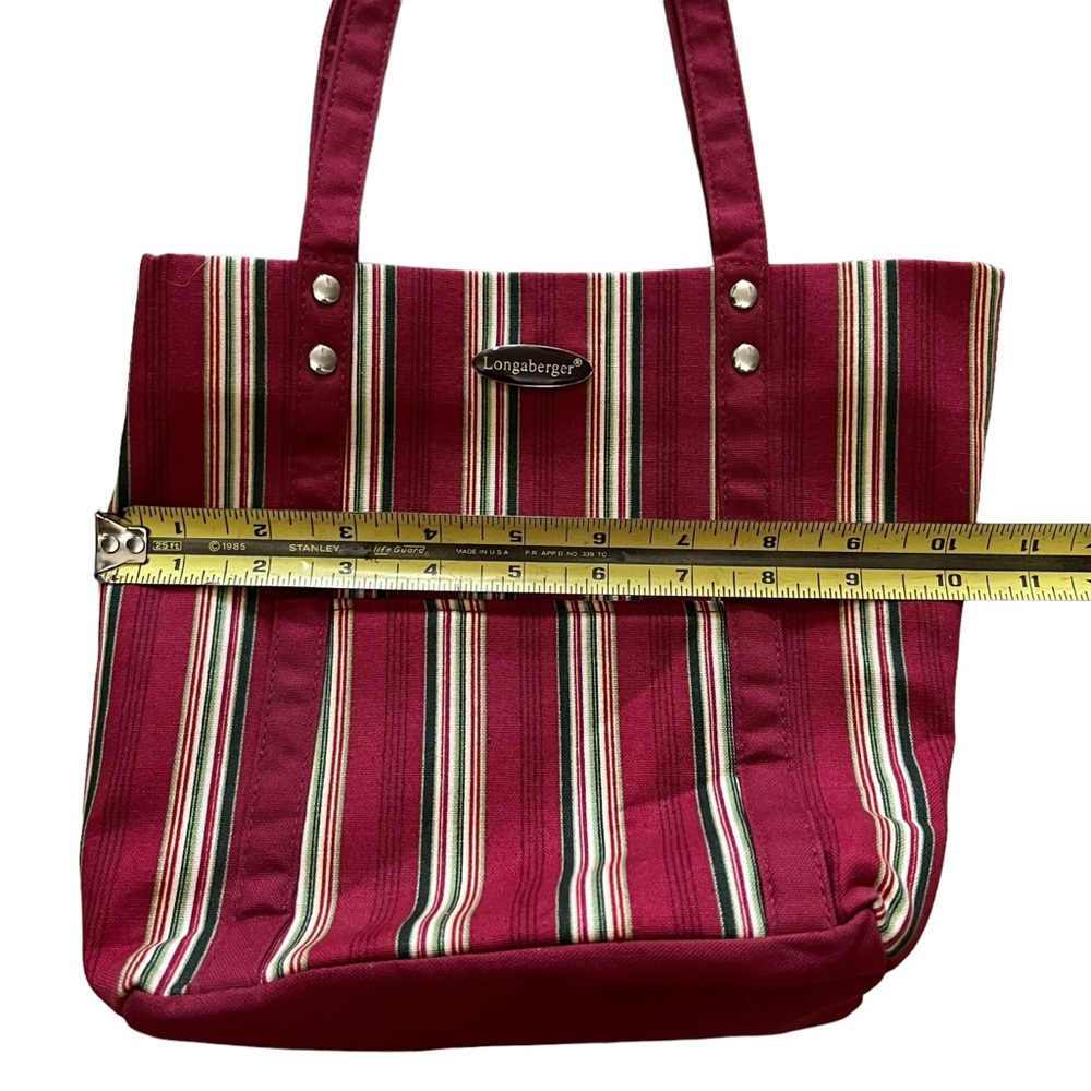 Longaberger Small Tote Purse Bag Red Tan Green Vertical Stripe Collectors - Picture 5 of 14